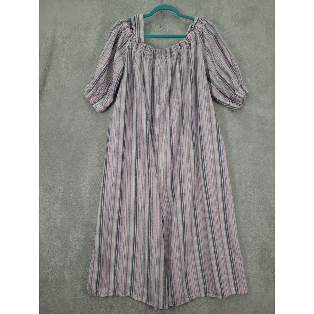 Karen T Design Linen Wide Leg Jumpsuit  2XL Off The Shoulder Striped Flowly BOHO - Picture 5 of 9